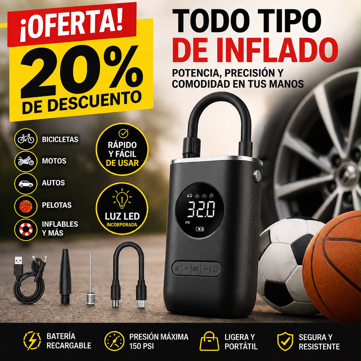 Compresor de aire eléctrico portátil