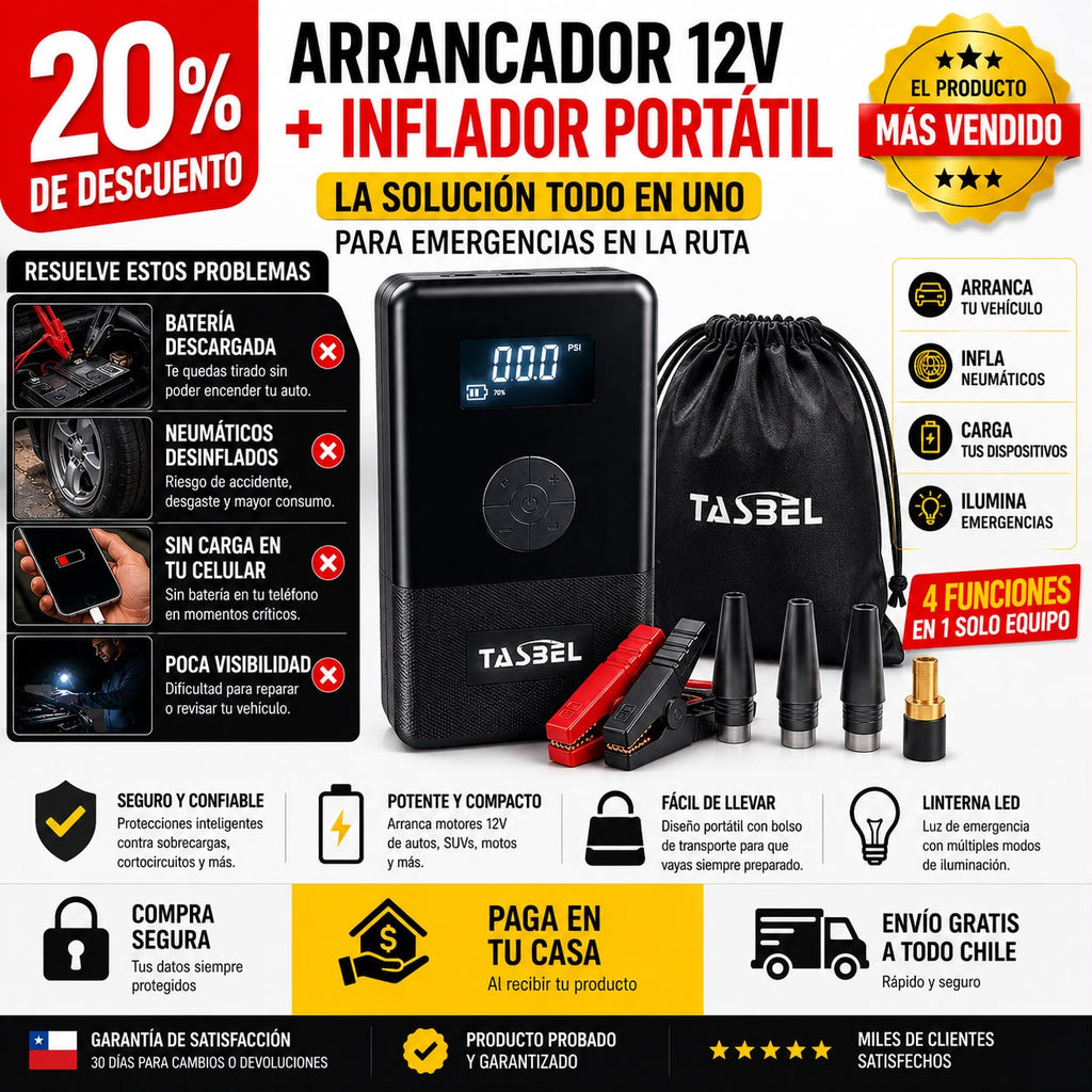 Partidor/Compresor de aire para autos 4 en 1