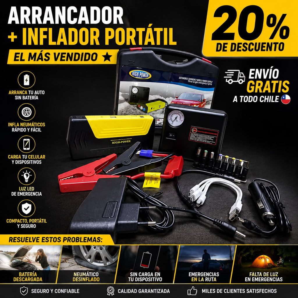 Partidor de auto y compresor de aire 3 en 1