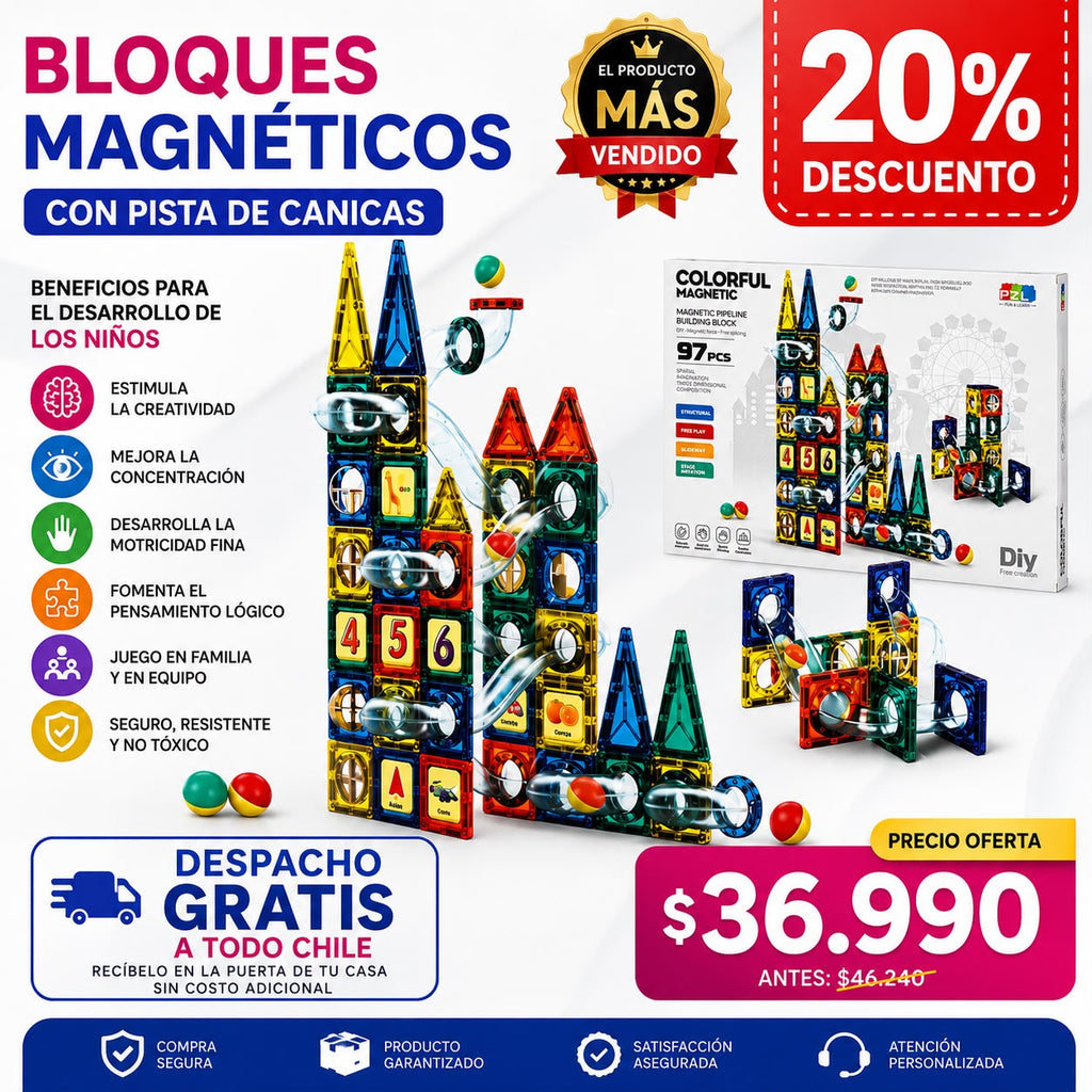 Bloques Magnéticos 97 Piezas con Pista