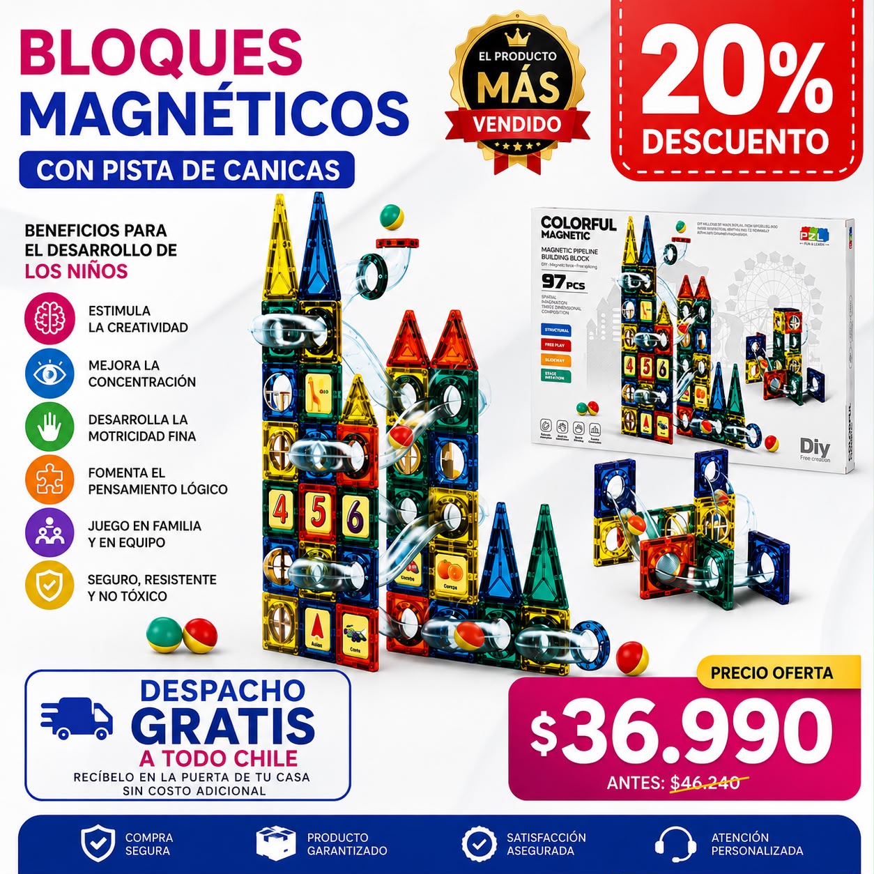 Bloques Magnéticos 97 Piezas con Pista