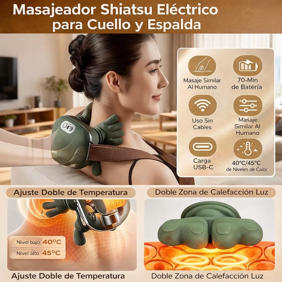 Masajeador Relajante de cuello y espalda Spa Shiatsu con calentador 30% dscto.
